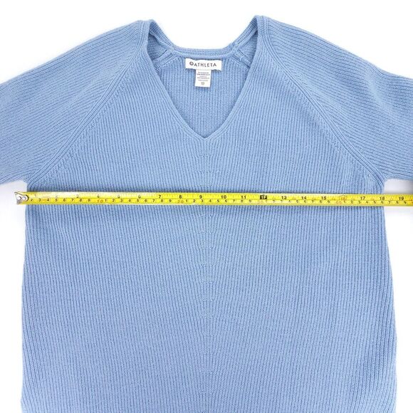 NEW Athleta Merino Wool Ribbed Hanover Refined V-Neck Sweater Quiet Luxury Blue - Picture 3 of 7
